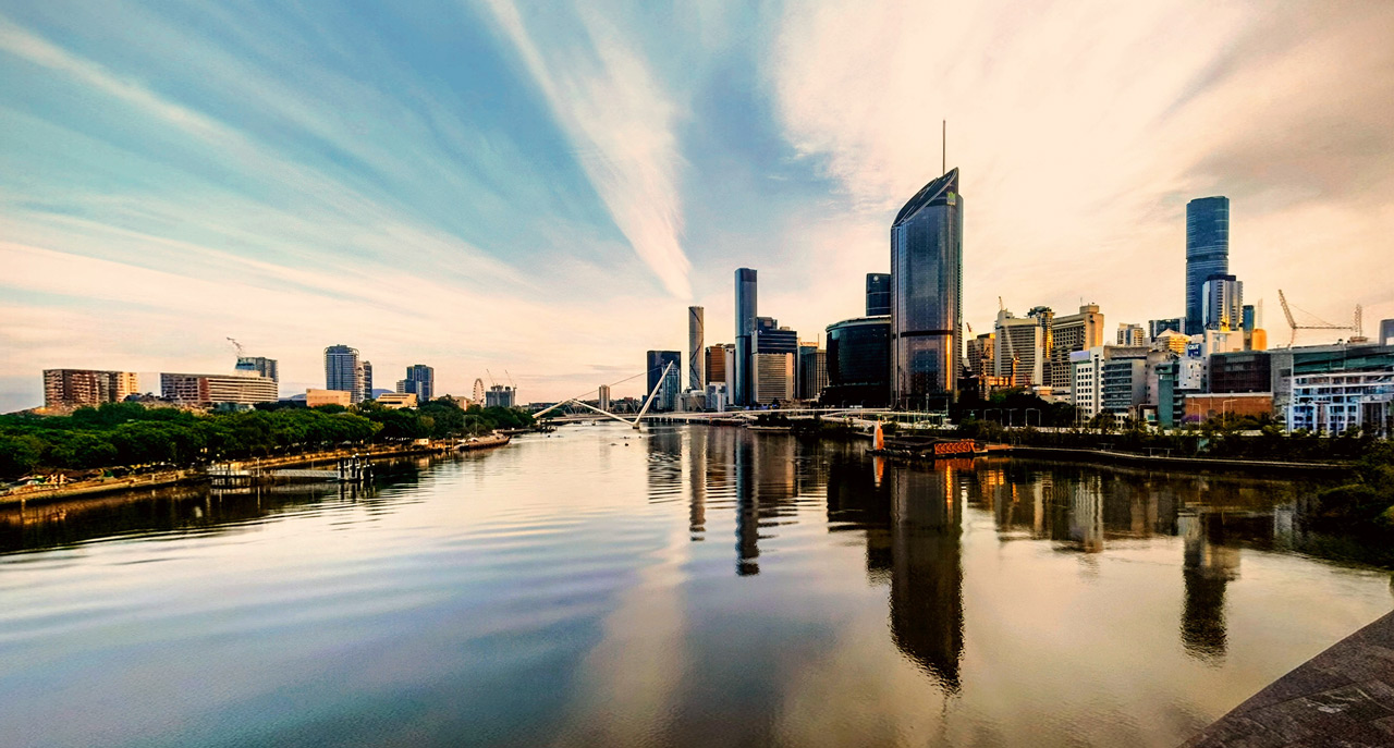 Sun setting over a smoky sky in Brisbane, Australia
